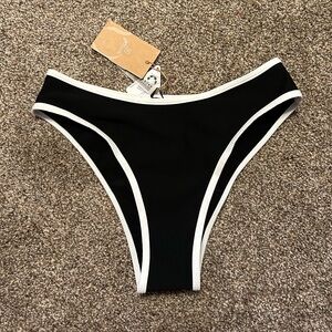 Black bikini bottoms with white trim